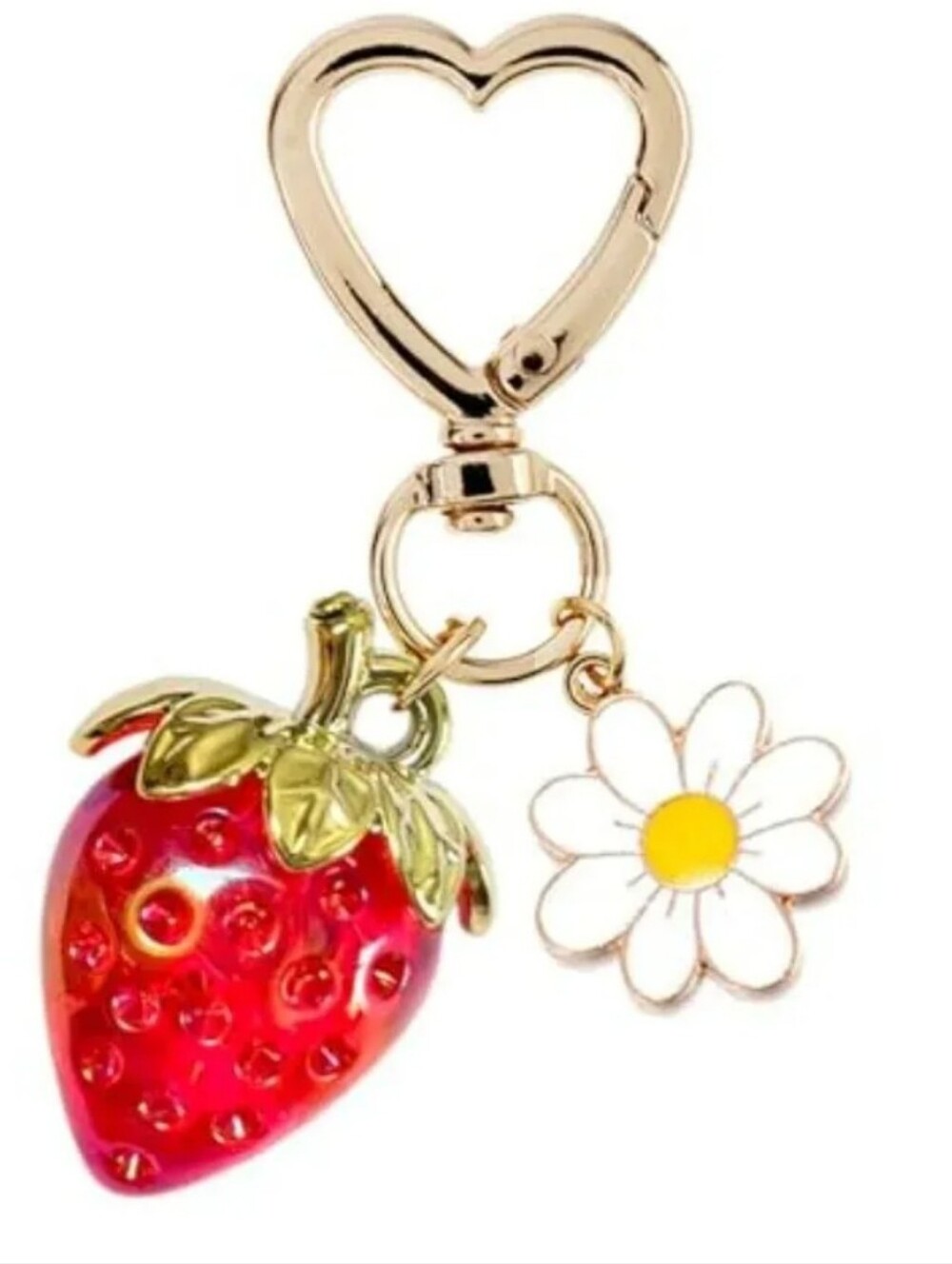Strawberry & Daisy Heart Keychain/Bag Charm